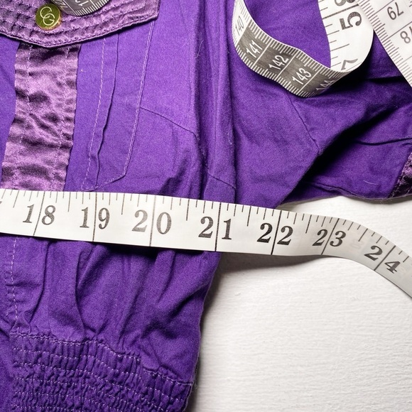 COOGI Y2K Purple Button Down Shirt with Notched Collar and Cuffed Sleeves - Picture 11 of 13